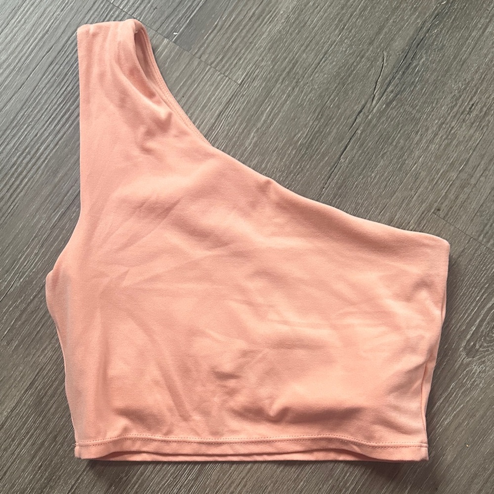 PARAGON Asymmetric One-Shoulder Crop Top — Soft Peach